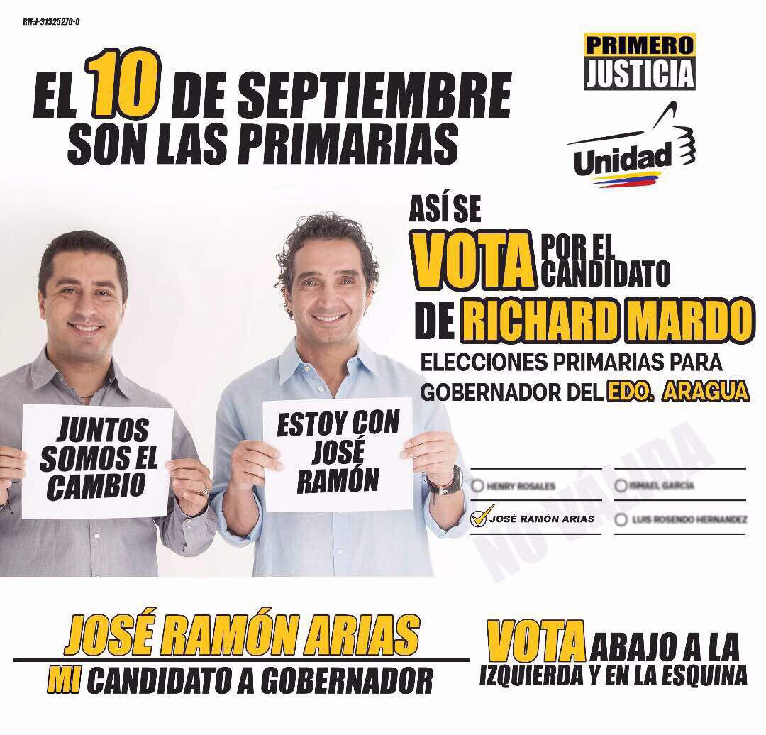 richardmardo's tweet photo. El Gob me inhabilito. Por eso mi mejor opcion para Aragua en las primarias del 10 de Septiembre es Jose Ramon Arias.  #YoEstoyConJoseRamon https://t.co/Ivnq5IiCTy