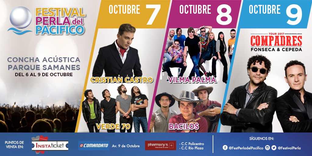 musicaGYE's tweet photo. El festival #PerlaDelPacífico del 6 al 9 de Octubre estará 🔥🔥
¡Aprovecha la preventa hasta el 10 de Septiembre!
Tus 🎟🎟 en #Instaticket https://t.co/ayVjXly0Rk