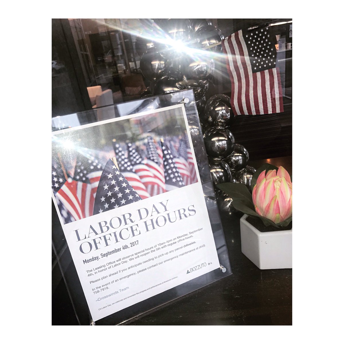 CrosswindsATC's tweet photo. A friendly reminder that our Leasing Office will have special holiday hours of 10am-4pm this Monday in observance of Labor Day. #Crosswinds https://t.co/HEPQJhvedM