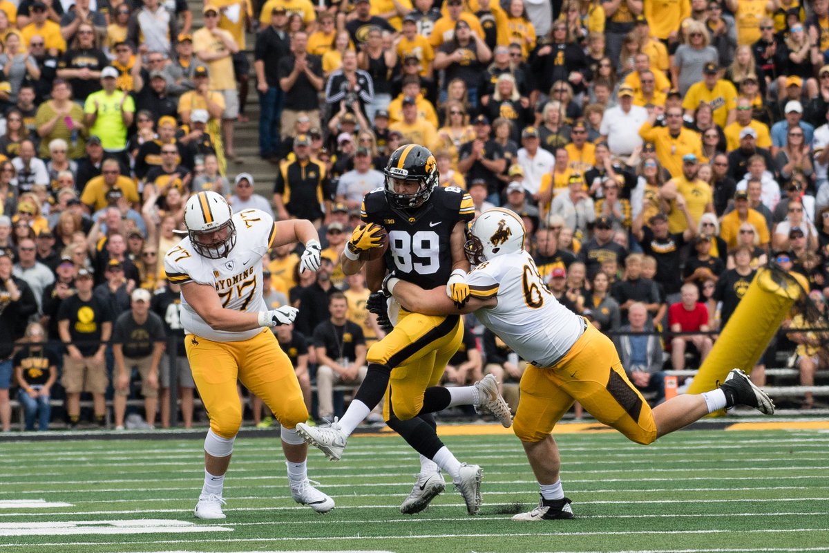 uiowa's tweet photo. Hawks roll in week one. Iowa 24, Wyoming 3. #SwarmKinnick 💛🏈💛 https://t.co/dBuOgQSg9r