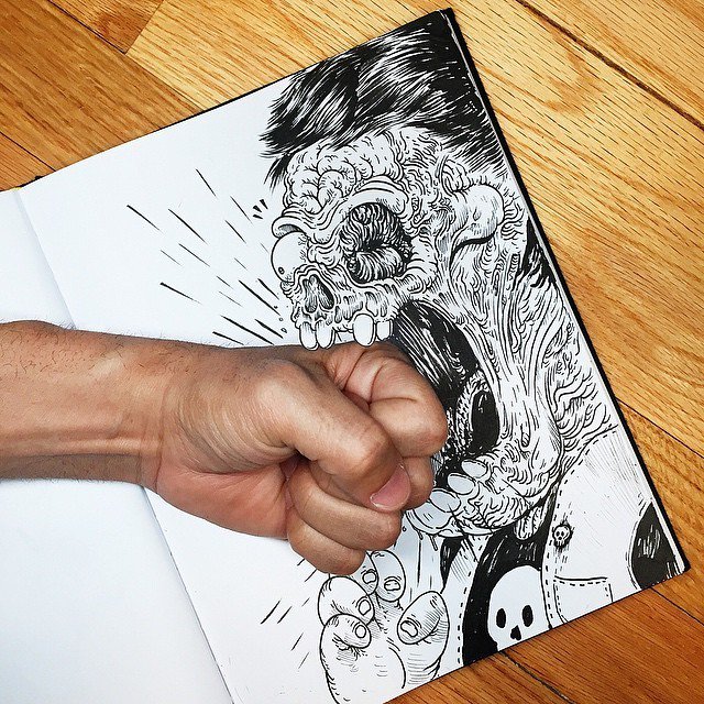 badbugs_art's tweet photo. alexmdc:

I tried punching him, and he caught my flying fist with his mouth!!! #inkteraction 😰👊 https://t.co/sUuI1Mgnfb