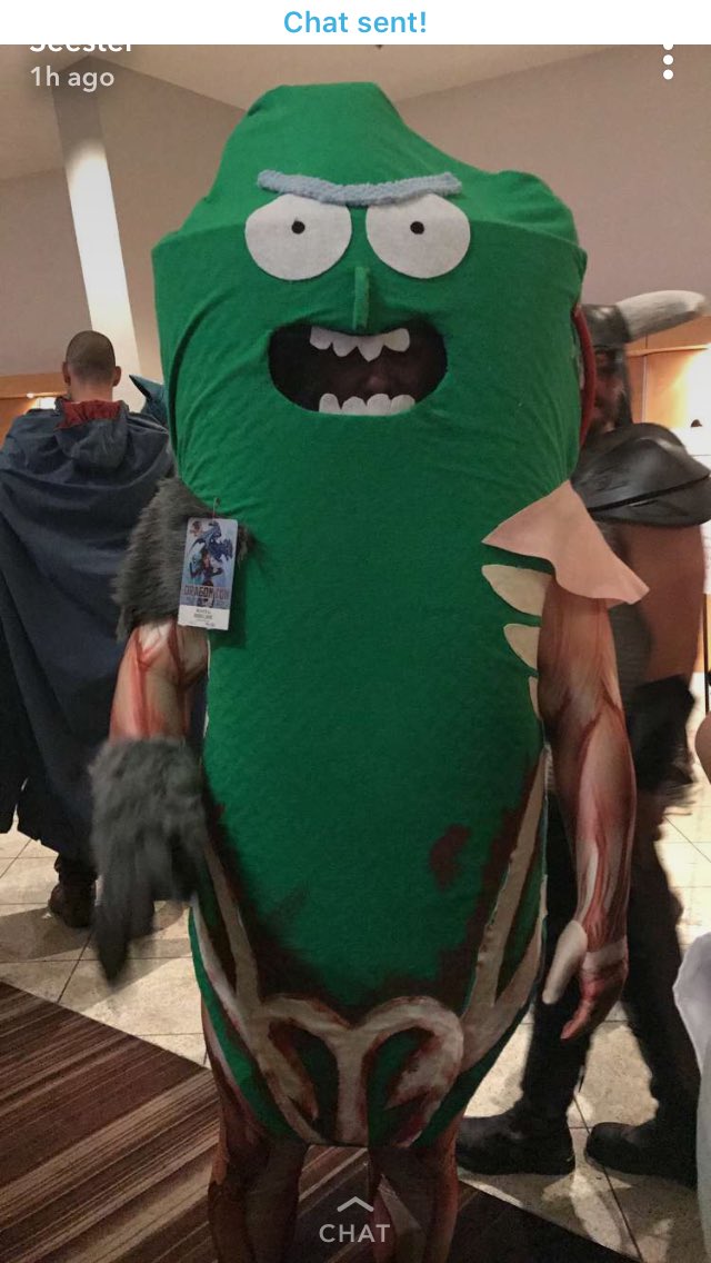 megsudon's tweet photo. My cousin found #PickleRick at dragoncon 😂 https://t.co/xLZ1MRqwKv