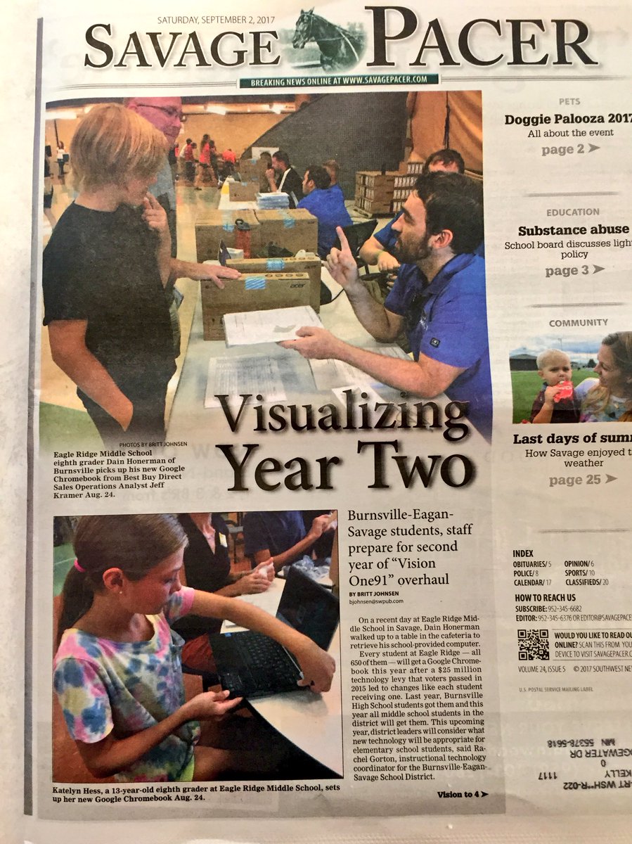 MrSchwenn's tweet photo. It's always great to see former Hidden Valley students on the front page of the @SavagePacer. #visionOne91 @ISD191 https://t.co/fVfCp6X5eC