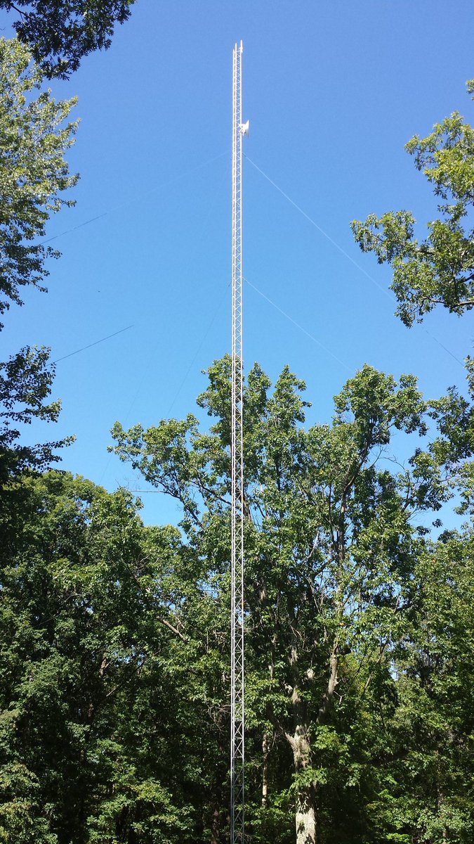 KC8GRQ's tweet photo. Opinion needed for scanner ant.
Two 50' lengths of 1/4" Heliax &amp; barrel connector to be at 100' 
OR use at 50'. Heavy trees, tower top clear https://t.co/kIbeP9sssB