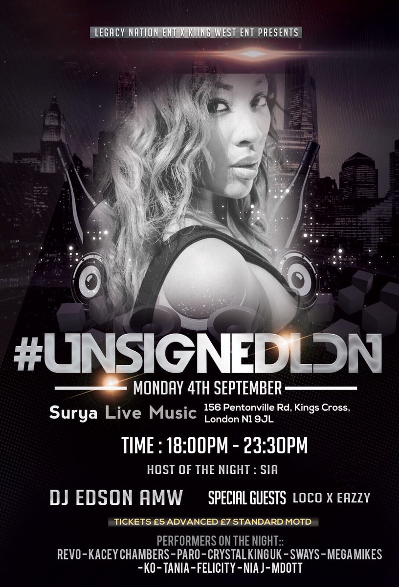 LegacyNationEnt's tweet photo. @IAmMissSia @LocoxEazzy @Surya_London @_KaceyChambers @RevoTheArtist @MEGAMIKES_ @onlysways @KO247Mc @CrystalTheKing @ONEMD__ 2 Days To Go
Catch @CrystalTheKing performing live at #UnsignedLDN
📅04/09/17
@Surya_London
Tickets:
https://t.co/9UvRpELmHf… https://t.co/t3TGSS3xvw