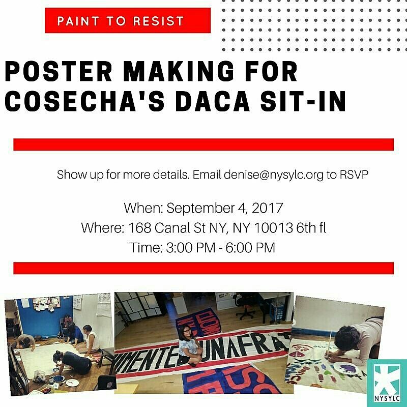NYSYLC's tweet photo. See you Monday! 🖌📣
We will make art for @cosecha_harvest 9/5 action #immigration #undocumented #ny #DefendDACA #savetps #outragedandunafraid https://t.co/kFrSaVtOn0
