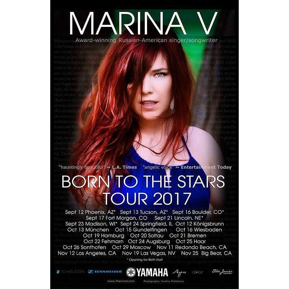 marinav's tweet photo. Excited about my #BornToTheStars tour, opening for the amazing @BethHart in US, then Germany & Moscow in Oct + LA & Vegas w/full band! https://t.co/akI7TgmDoe