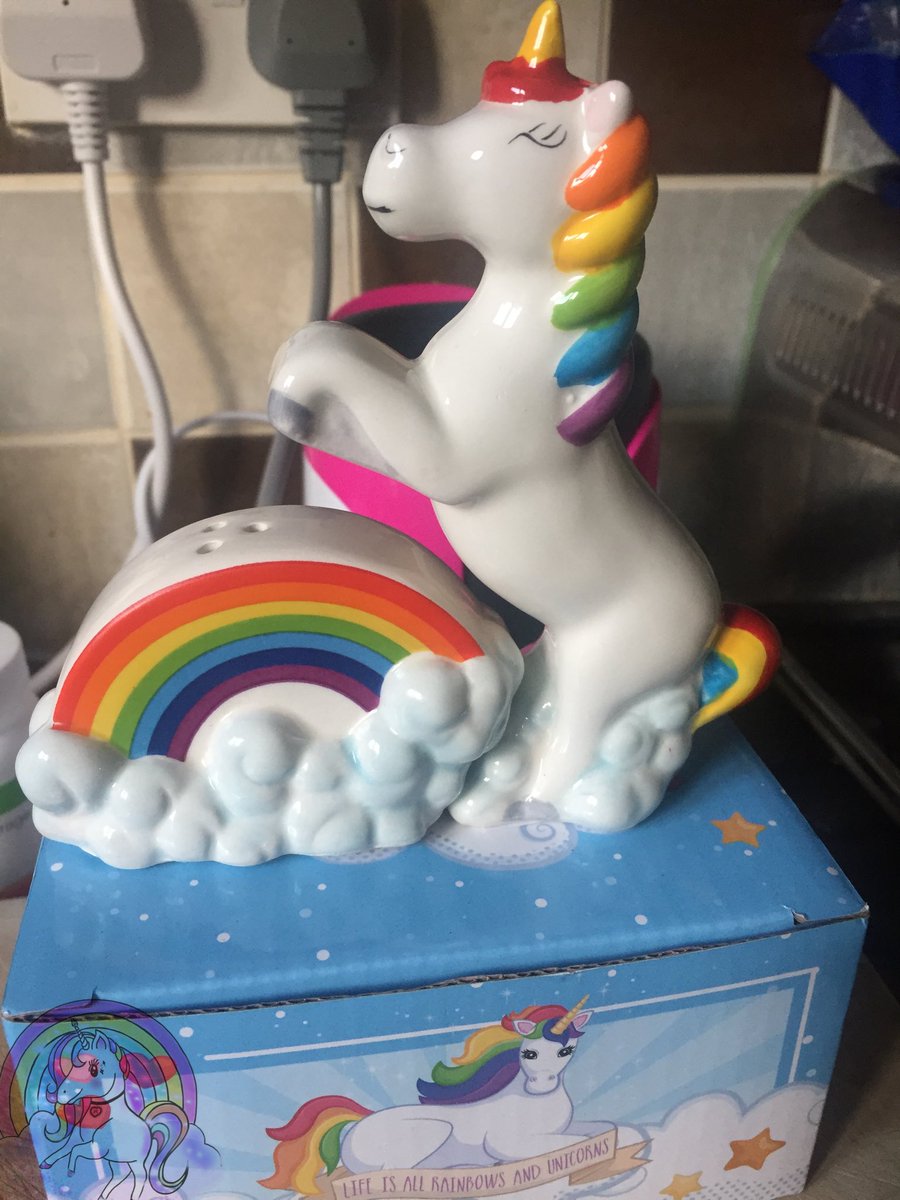 MamasMakeUpBox's tweet image. My new salt and pepper shakers! Q: is the unicorn jumping over the unicorn or is he humping it? Jump or hump, you decide! 💜🦄🌈 #unicorn #🦄