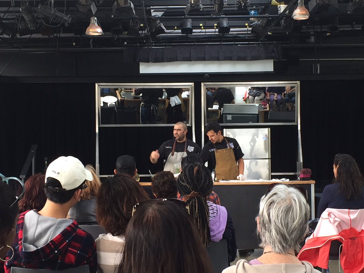 woozurdaddy's tweet photo. @HarbourfrontTO Chef Olivier Le Calvez and Jose demonstrate Mexican cooking with avocado/chillies. Also using beets, as a substitute. https://t.co/PwEODsQkOl
