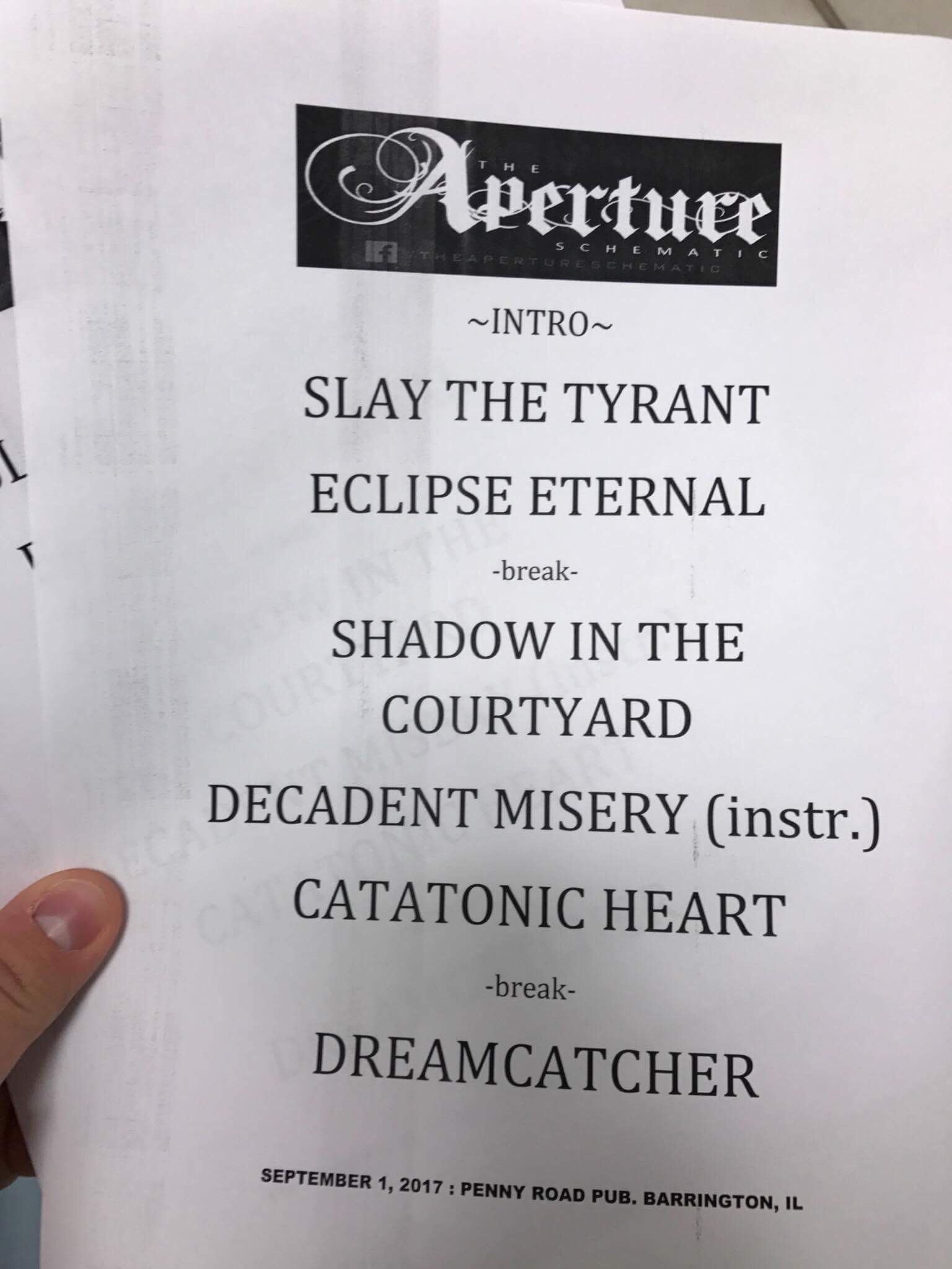 Aperture Schematic on Twitter "Setlist from our show last night! All
