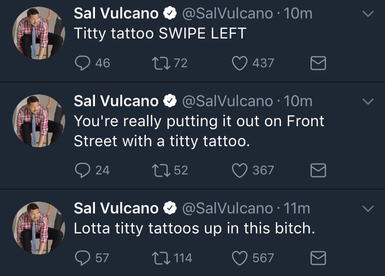 nuggalos's tweet photo. In case you're wondering, @SalVulcano does NOT like titty tattoos. #GodBless https://t.co/eNguvXzr4a