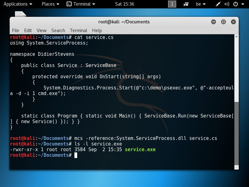 DidierStevens's tweet photo. Compiled service.cs with #monoproject on #kali #lt https://t.co/Dl2lhQVC5w