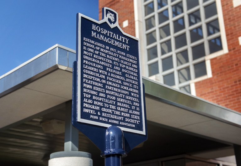 penn_state's tweet photo. A new #PennState Historical Marker was installed, marking the University's rich history of Hospitality Management. https://t.co/KgHNQNbGrD https://t.co/GS251ajI2w