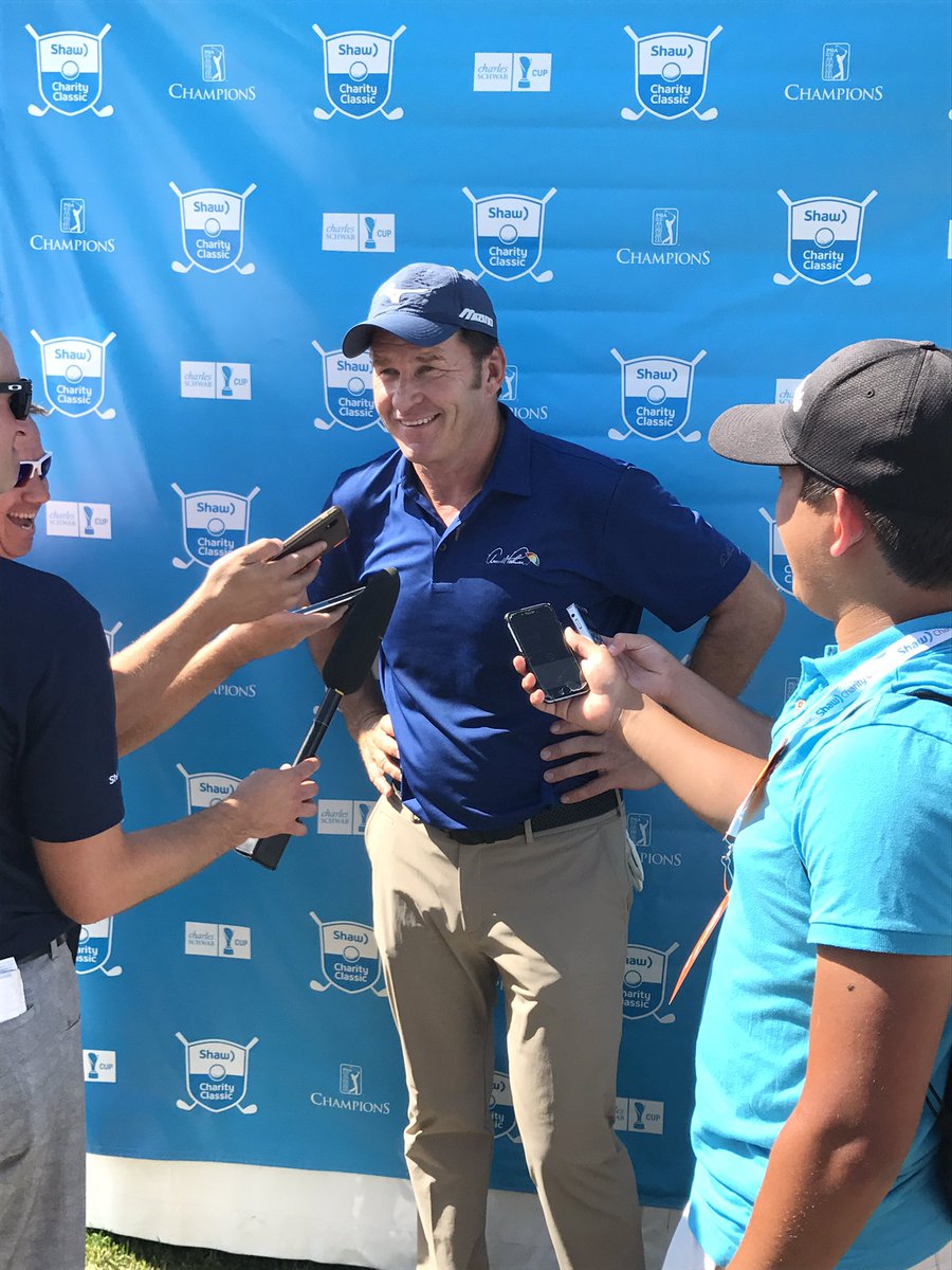It's the man of the hour, @NickFaldo006!! Sir Nick shot 64 to put him in contention with 9-under! #ShawClassic
