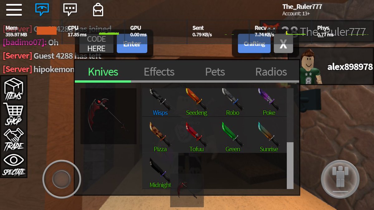 Myinventory Hashtag On Twitter - knife codes for assassin roblox 2017