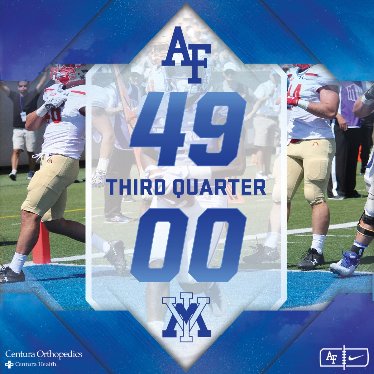AF_Football's tweet photo. Your Air Force Falcons lead VMI 49-0 to end the third quarter. #AFvsVMI #letsfly https://t.co/15YIXHKrqw