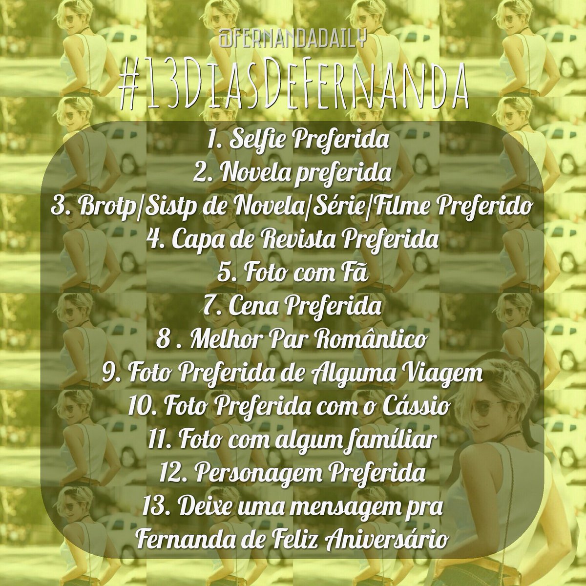 fernandadaily's tweet photo. Vamos começar?!
(Postem com a tag)
#13DiasComFernanda https://t.co/0bfL280b9Q