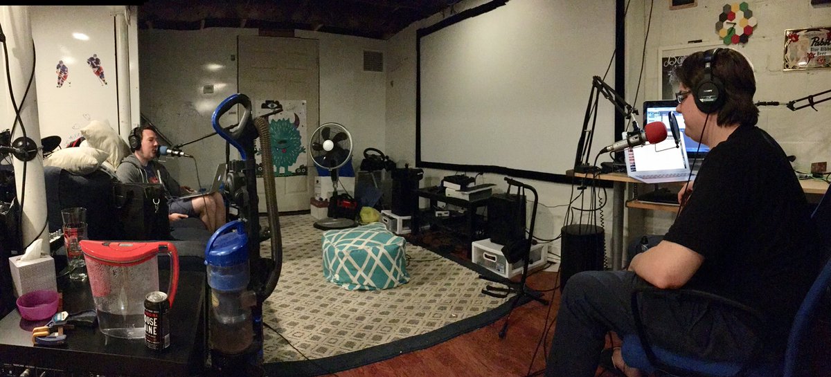 Classy_Podcast's tweet photo. James and Mark (Emily’s husband) recording an episode of @unskippablepod after a seven-month hiatus. 😂 https://t.co/6WGGXhbA3H