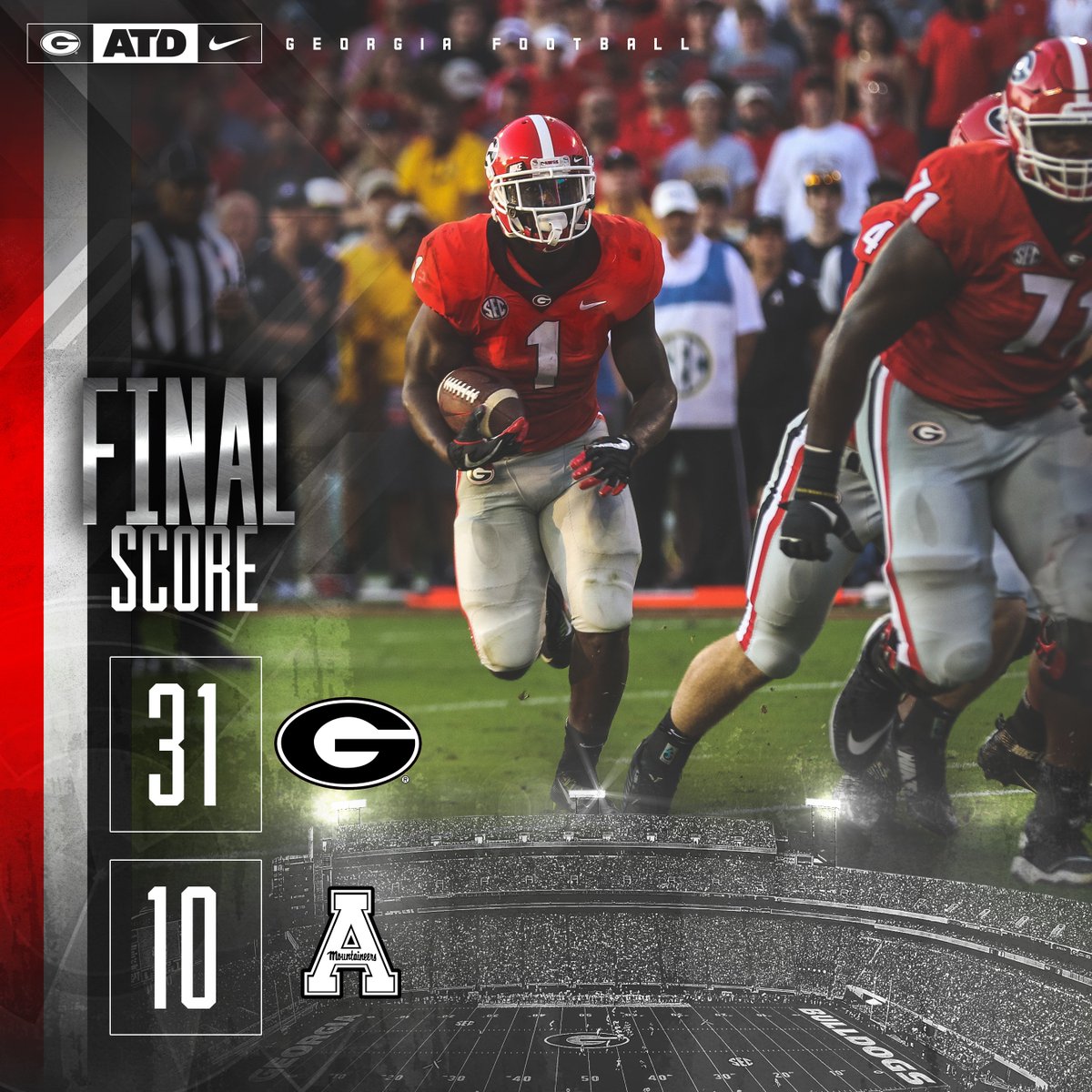 GeorgiaFootball's tweet photo. FINAL.
#RingTheBell #ATD #APPvsUGA https://t.co/WhyyJdXdY9