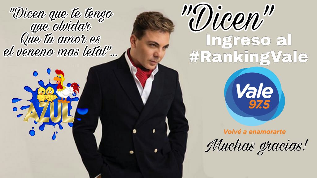 FernandaAmed's tweet photo. Buenas Noches @Vale975 dejo mi voto para el ingreso  @CristianCastro con #Dicen  para el #RankingVale gracias  @AzulArgentina_  #Azulitas https://t.co/S4IwoaIn4P