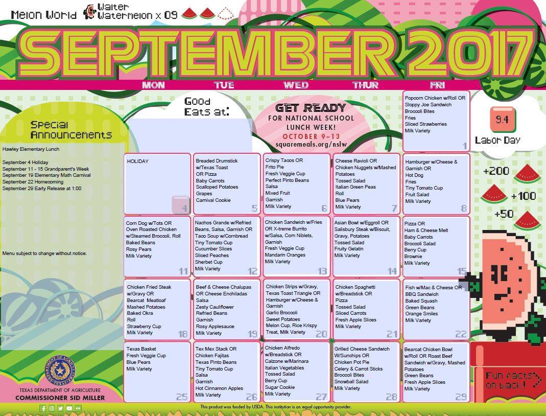 hawleyelem's tweet photo. September Elementary Lunch Menu https://t.co/A27TRyyiSW
