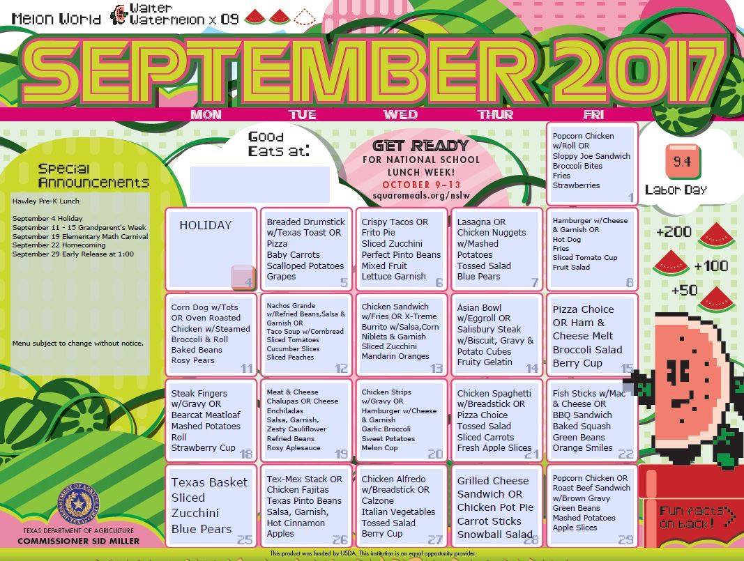 hawleyelem's tweet photo. September PRE-K Lunch Menu https://t.co/FbRhGpfvC0