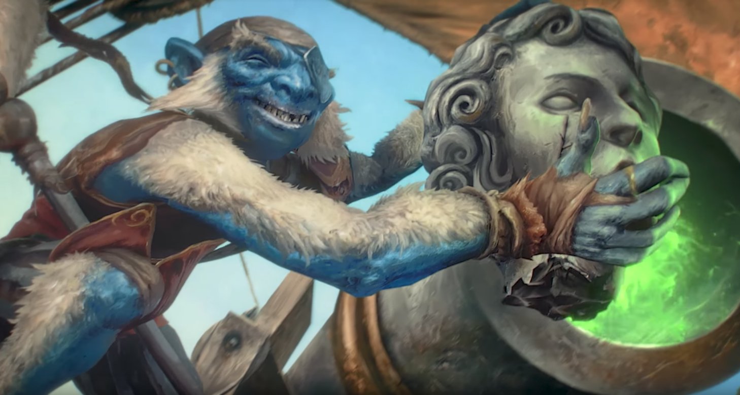 cartel viuda Pacer Hipsters of the Coast on Twitter: "A blue goblin monkey uses a petrified  head as a cannonball. (Thanks, Vraska!) #MTGXLN https://t.co/7SPZX8YKVF" /  Twitter