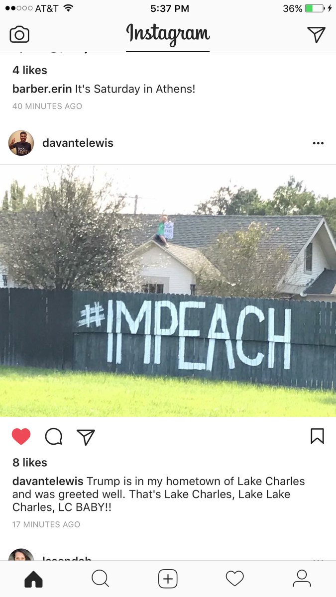 Look what <a href="/davantelewis/">Commissioner Davante Lewis</a> posted: Lake Charles greeted Trump with "impeach" -- #LouisianaProud