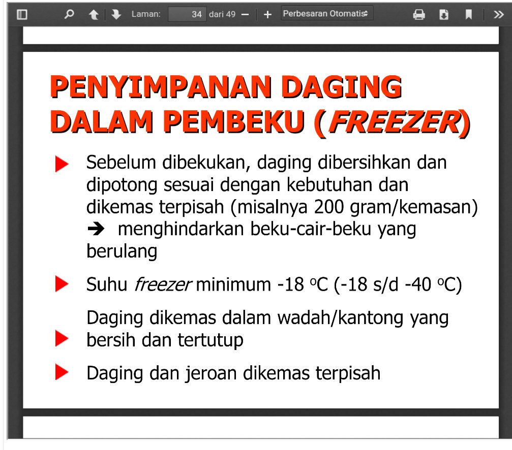 Panduan penyimpanan daging di freezer dari Dinas Peternakan : disnak.jabarprov.go.id/index.php/subb…