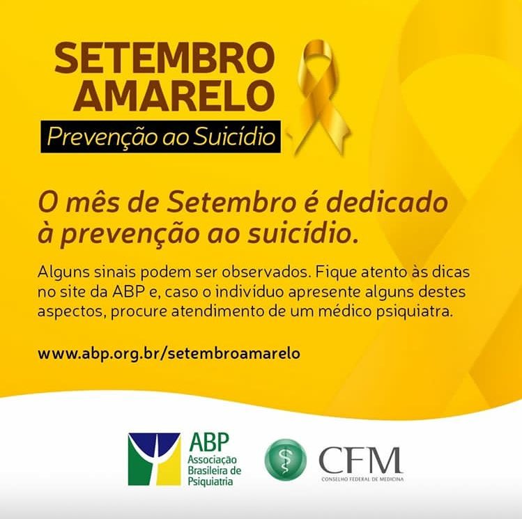 Setembro é o mês de conscientização e prevenção do suicídio! Se informe e ajude a salvar vidas 💛! #SetembroAmarelo

abp.org.br/setembroamarelo