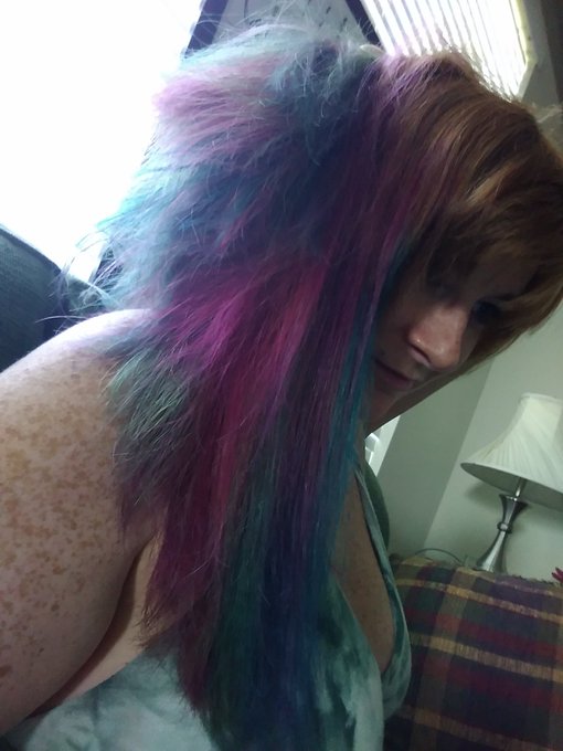 So I did it..... My hair is now colorful... The green did not take, will fix tomorrow tho https://t.<a href="/tag/camgirl"class="tags"><span>#camgirl</span></a>