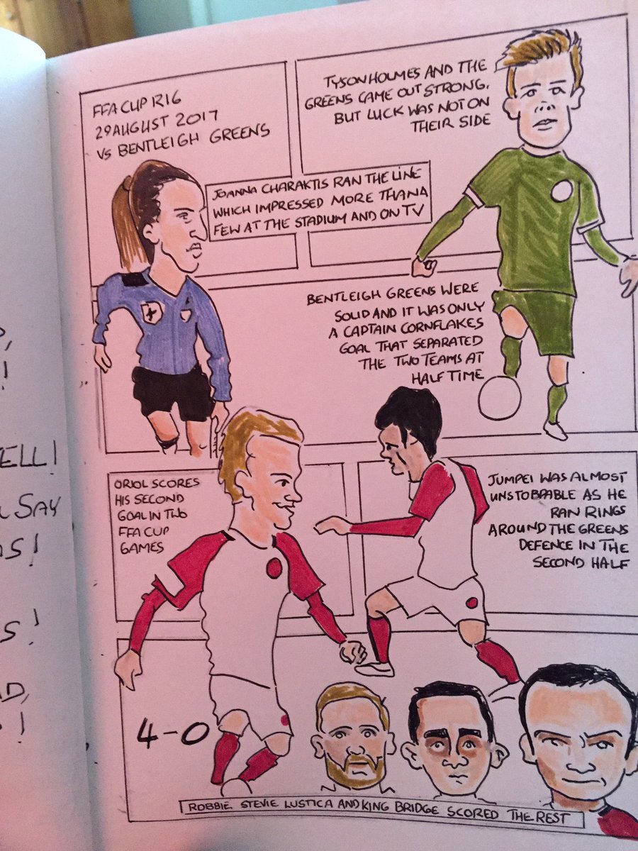Stickytoons1's tweet photo. Won't be using that black pen again (bleeds with colour). Anyhow my memories of the r16 @FFACup #bgrvwsw @BentleighGreens vs @wswanderersfc https://t.co/OxBKEgX27f
