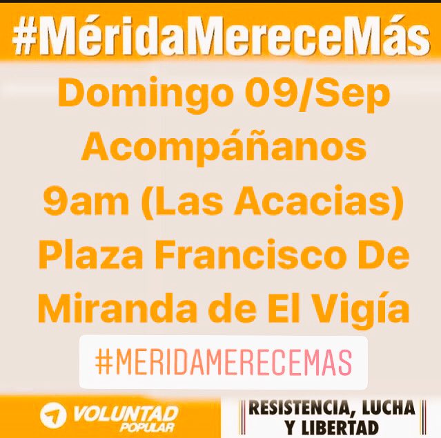 vpelvigia_'s tweet photo. Domingo 3/Sep Nos vemos a las 9am en La Plaza Francisco De Miranda (Sector Las Acacias) de la Ciudad El Vigía #meridamerecemas https://t.co/O469ChUFT2