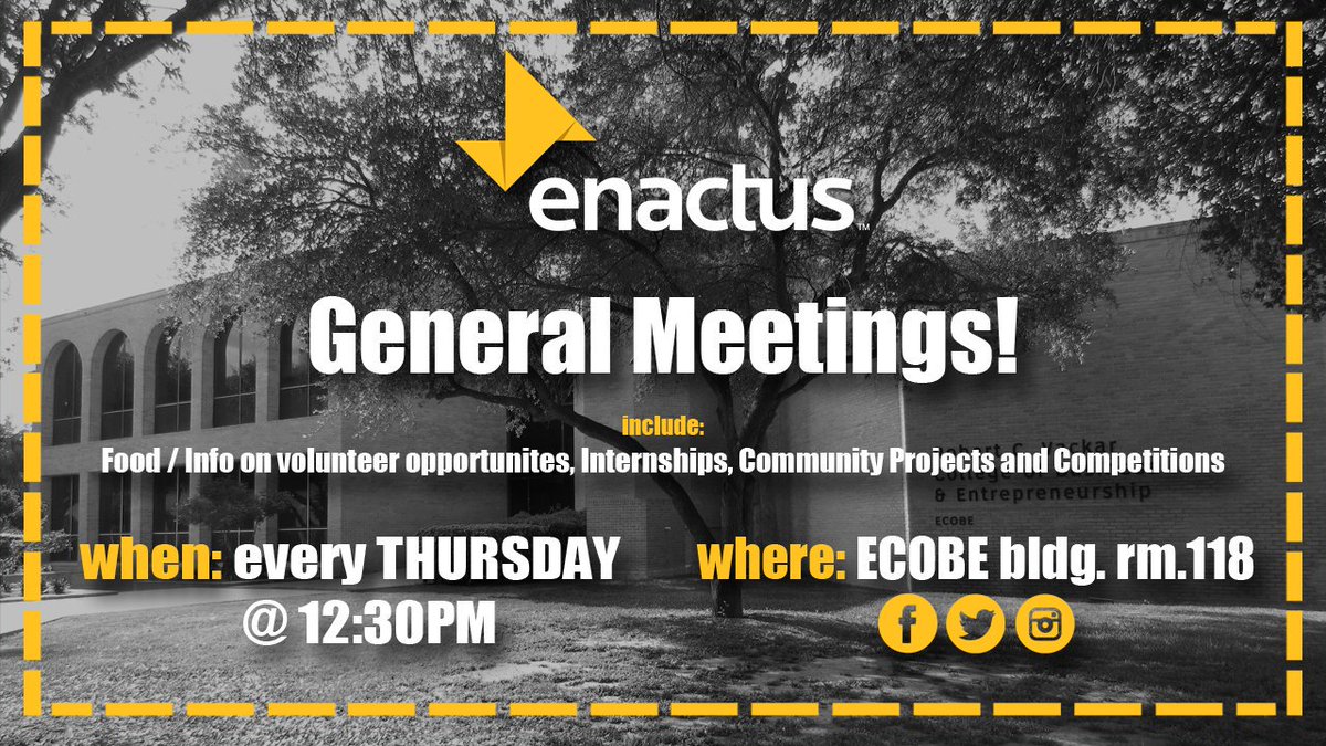 RealEnactusRGV's tweet photo. Our 1st general meeting takes place on Thursday at the ECOBE bldg room 118! Hope to see you there! https://t.co/tvbGc5IgN0