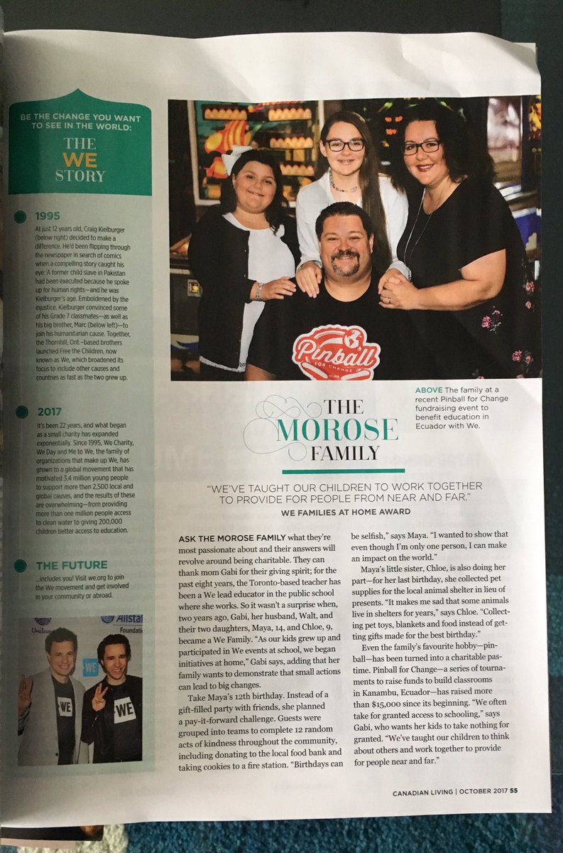 MoroseWEFamily's tweet photo. @VP_JosephBrant Here is the article in print! @WEMovement Both proud @tdsb teachers too! @WEMovement @canadianliving #PinballForChange https://t.co/4xBDZJjqE6