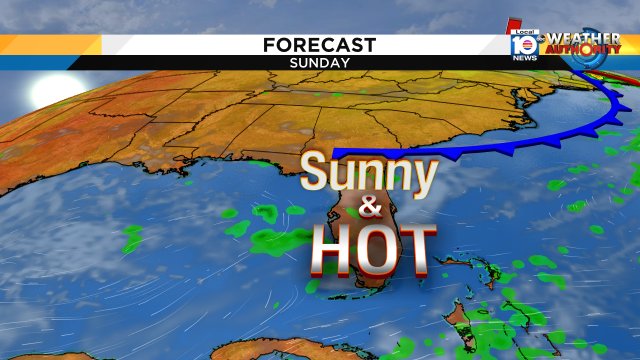 A hot one for Sunday with less rain on the prowl. It does look to make for a fine day at the beach! https://t.co/8vGsSGzgve