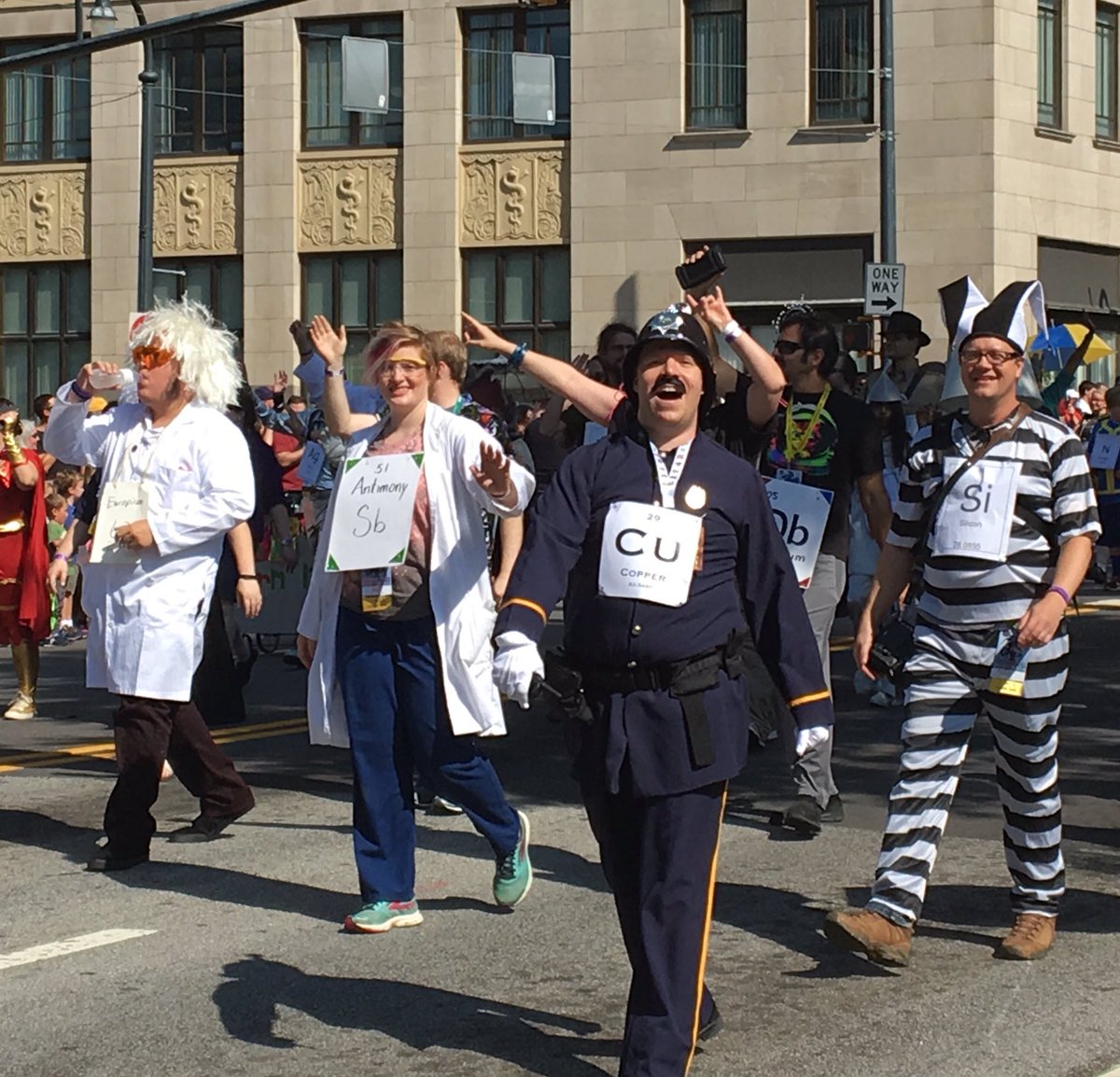 SeanaReilly's tweet photo. Great way to start off a random Saturday. #dragonconparade #science #copper #periodictable #DragonCon2017 https://t.co/khssvT8dNq