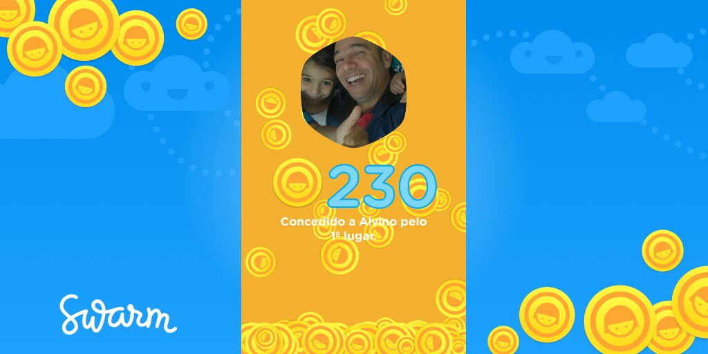 Acabo de receber 230 moedas de bônus por ter chegado em 1º lugar no placar do Swarm <a href="/swarmapp/">Swarm by Foursquare</a>