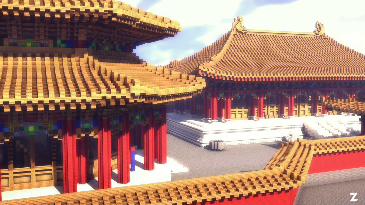 TeamZautrawork's tweet photo. 【Zautrawork】
#Minecraft #minecraft建築コミュ 
我們工作室在CMCS決賽時製作的建築群——皇極宮（未完成）
參與人員：ZautraChina&amp;清風
（因為轉檔出現問題，導致部分方塊丟失）（消極參賽）
我們會在之後完成這個建築群~敬請期待喔。 https://t.co/7bdSr8ai8D