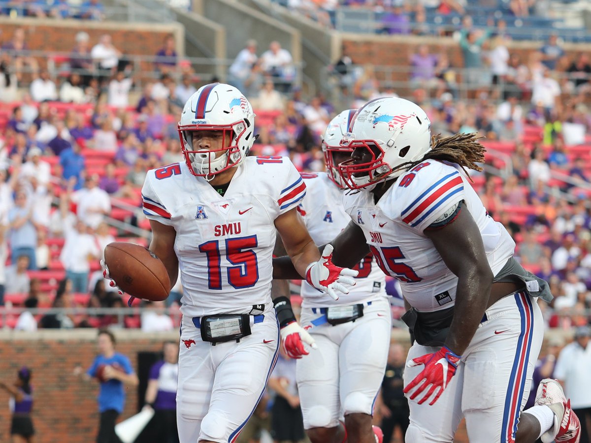 SMUMustangs's tweet photo. That's how you kick off a season. Chad Morris' third year begins with a blowout win against SFA

https://t.co/cm0oEmZIkJ https://t.co/Akj47ENSBM