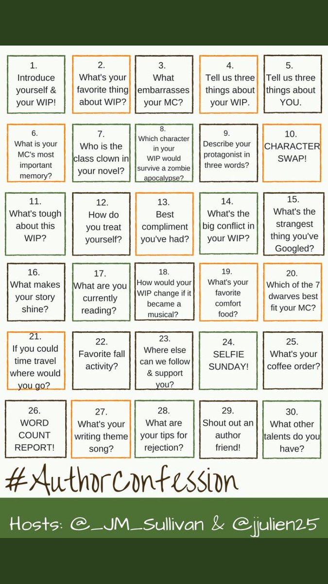 mmmsykesss's tweet photo. Just found @_JM_Sullivan and @jjulien25 's #authorconfession challenge and will be doing it this month! https://t.co/YA1SLQEjuT
