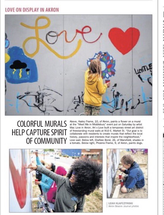 "Love On Display In #Akron" street art from #Kenmore <a href="/TheBetterBlock/">The Better Block</a> v @leahklaf @ohiodotcom Art x Love by @mythstatus #knightcities