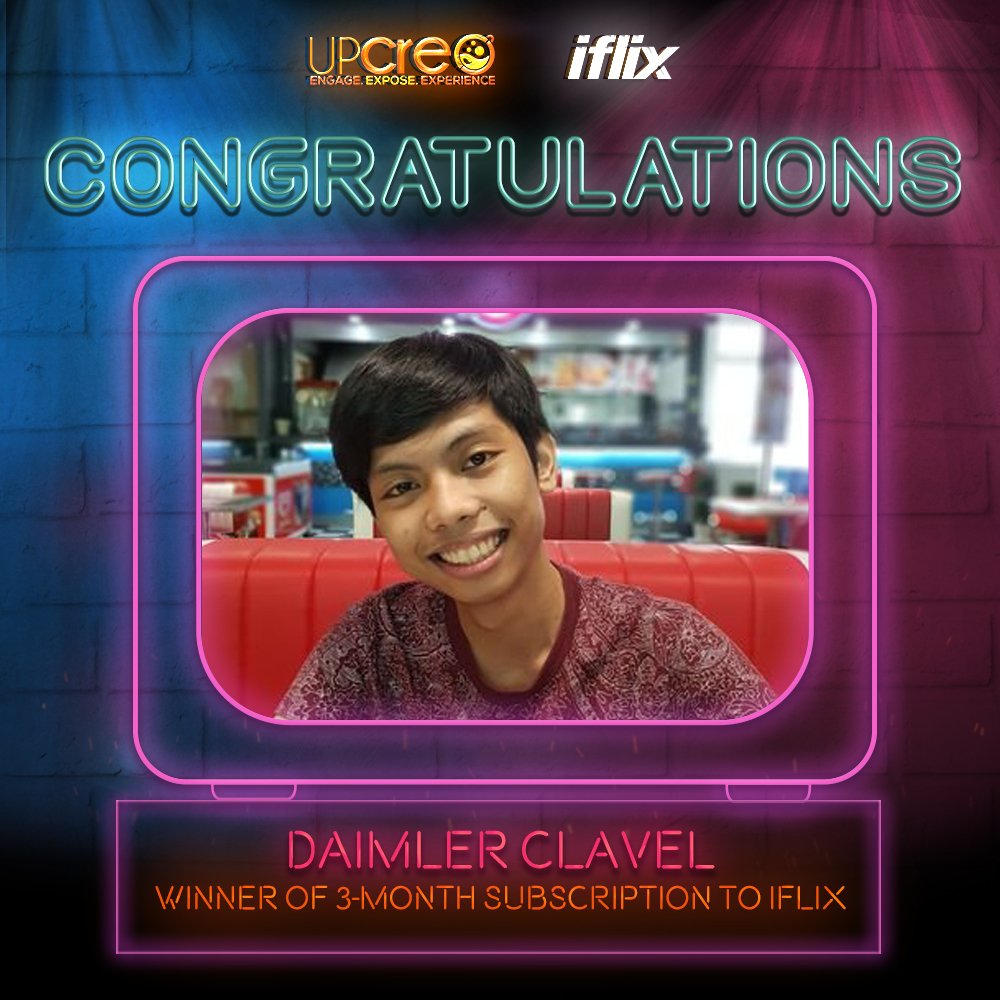 upcreo's tweet photo. Congratulations!
@daimlerclavel @Jonnaaaaah @patcalasukal
To claim your prizes, kindly message UP Creo's facebook page! #CreoWeek2017 https://t.co/kYzxgwNOsY