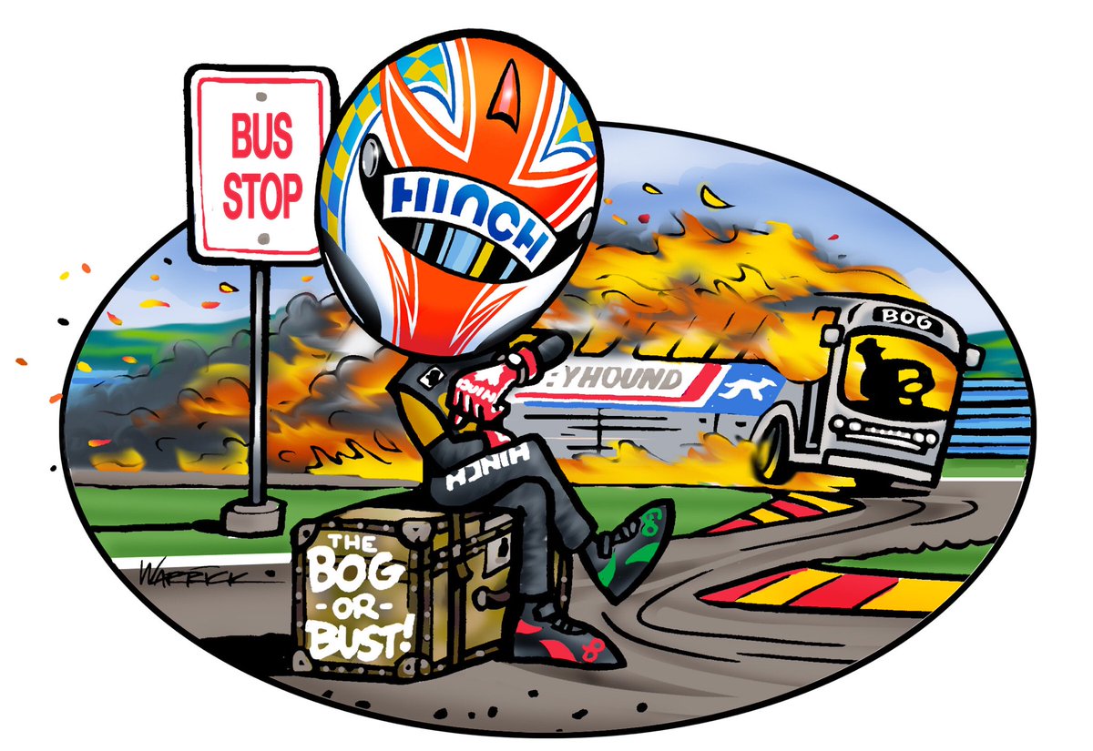 hinchtoon's tweet photo. I'm trying to catch the bus to watch @Hinchtown race @WGI this afternoon, but it's running a little behind... https://t.co/tYy4kICaTH