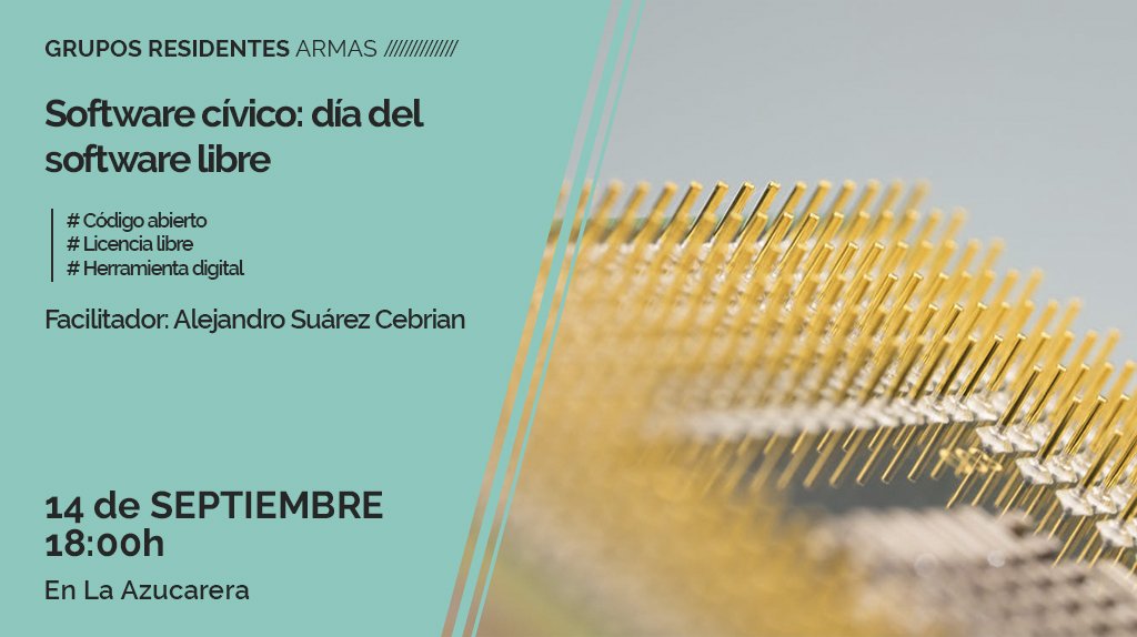 Zaragoza Activa (@zgzactiva) on Twitter photo 🖥 Celebramos el día del #SoftwareLibre con una sesión de <a href="/SoftwareCivico/">SoftwareCivico</a>
14Sep, 18h
👉 ow.ly/iosx30eQ1A7 🖥 Celebramos el día del #SoftwareLibre con una sesión de <a href="/SoftwareCivico/">SoftwareCivico</a>
14Sep, 18h
👉 ow.ly/iosx30eQ1A7