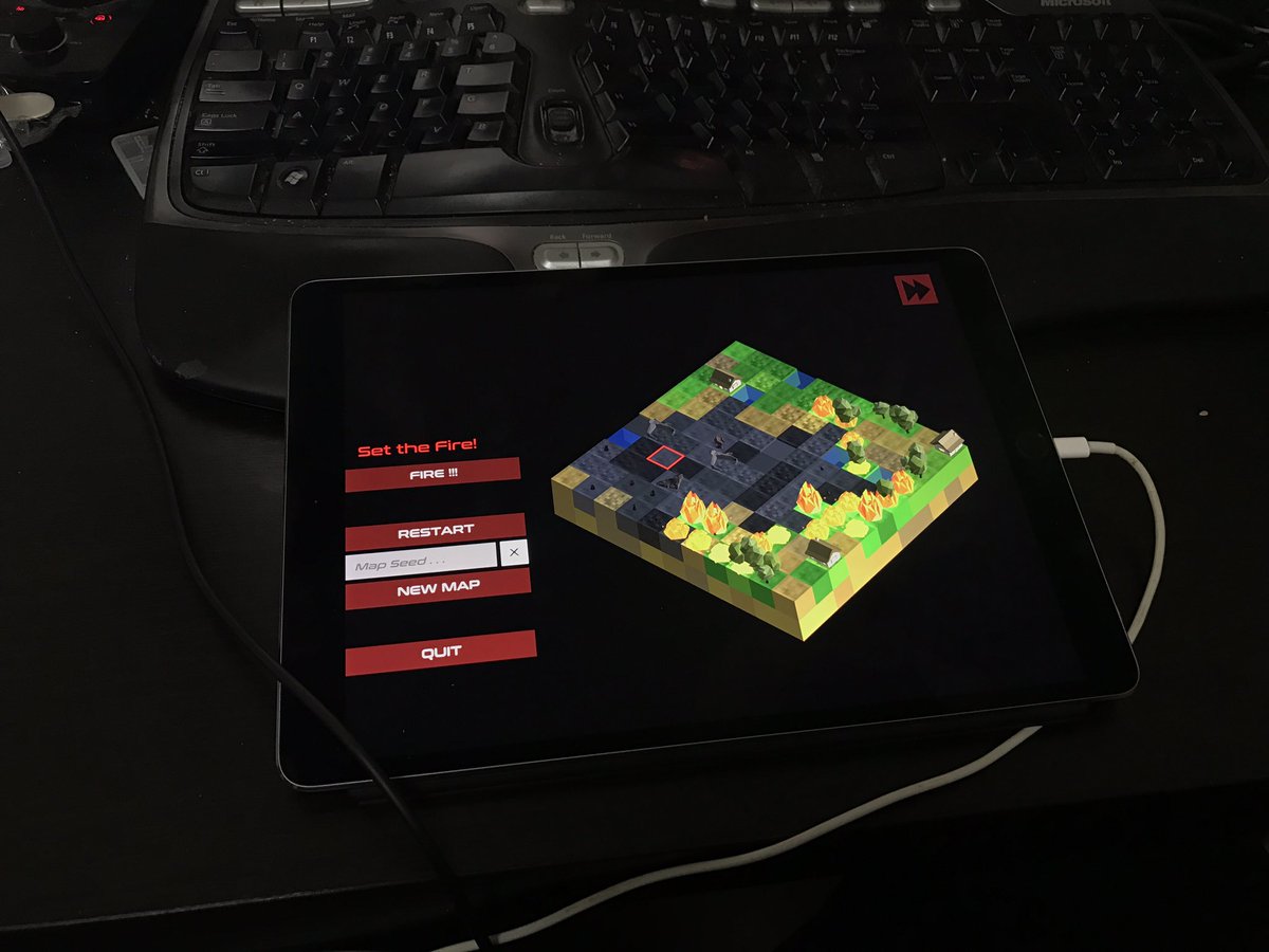 predominant's tweet photo. #ArsonVille on the iPad! Had to write a bunch of special camera stuff for it, but man it looks good on a big screen. #gamedev https://t.co/mjgrPanXFV
