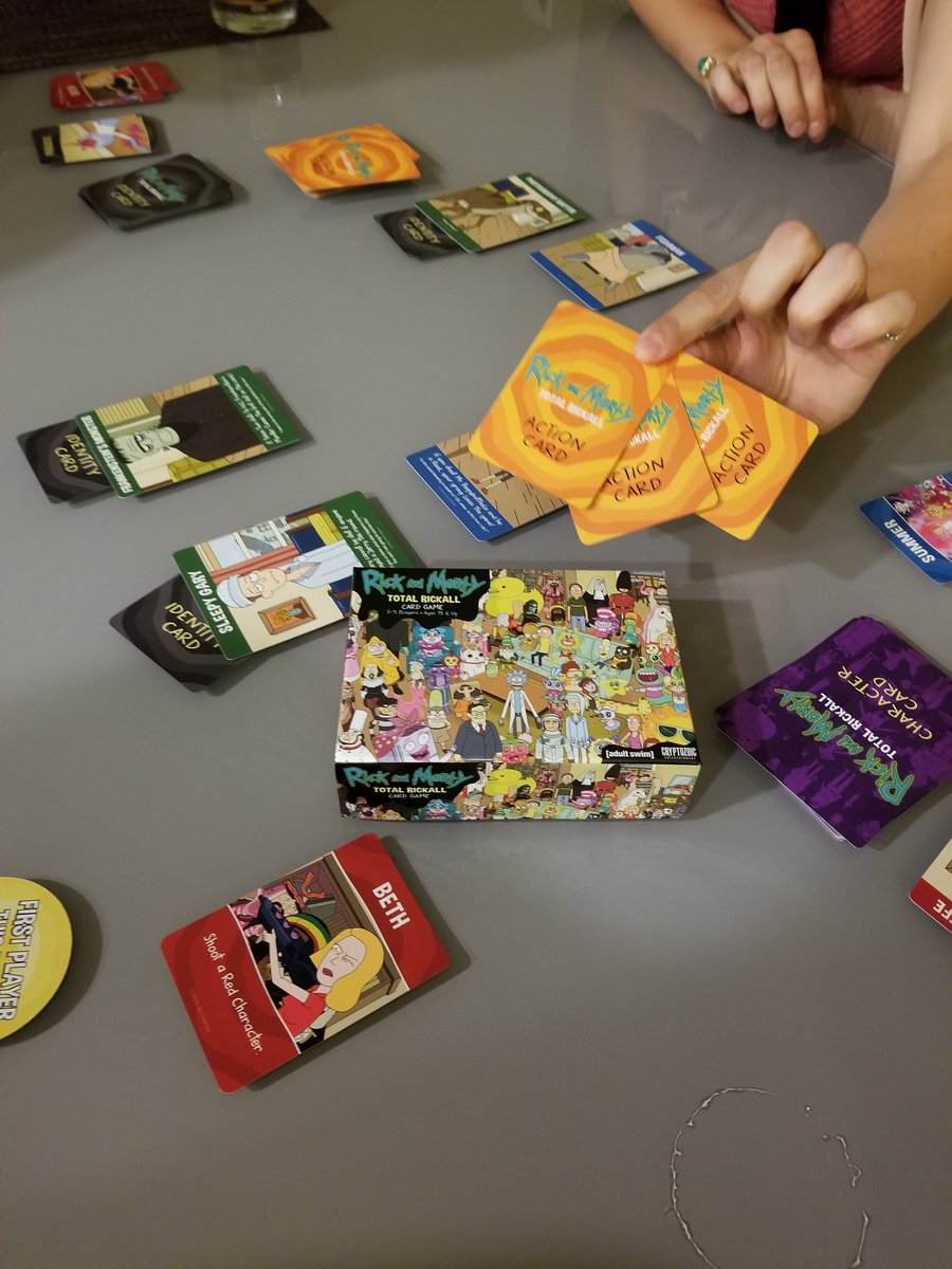 RossButler's tweet photo. Saturday night playing #RickAndMorty #TotalRickall @JustinRoiland has managed to cover two bases of my fave things. Board games and toons. https://t.co/bXkDkeQ9ty