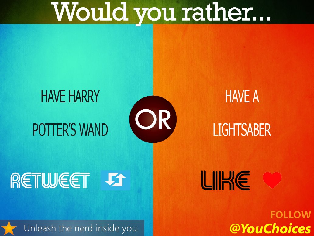 YouChoices's tweet photo. Wand or lightsaber? https://t.co/yy9Mkrw0ml