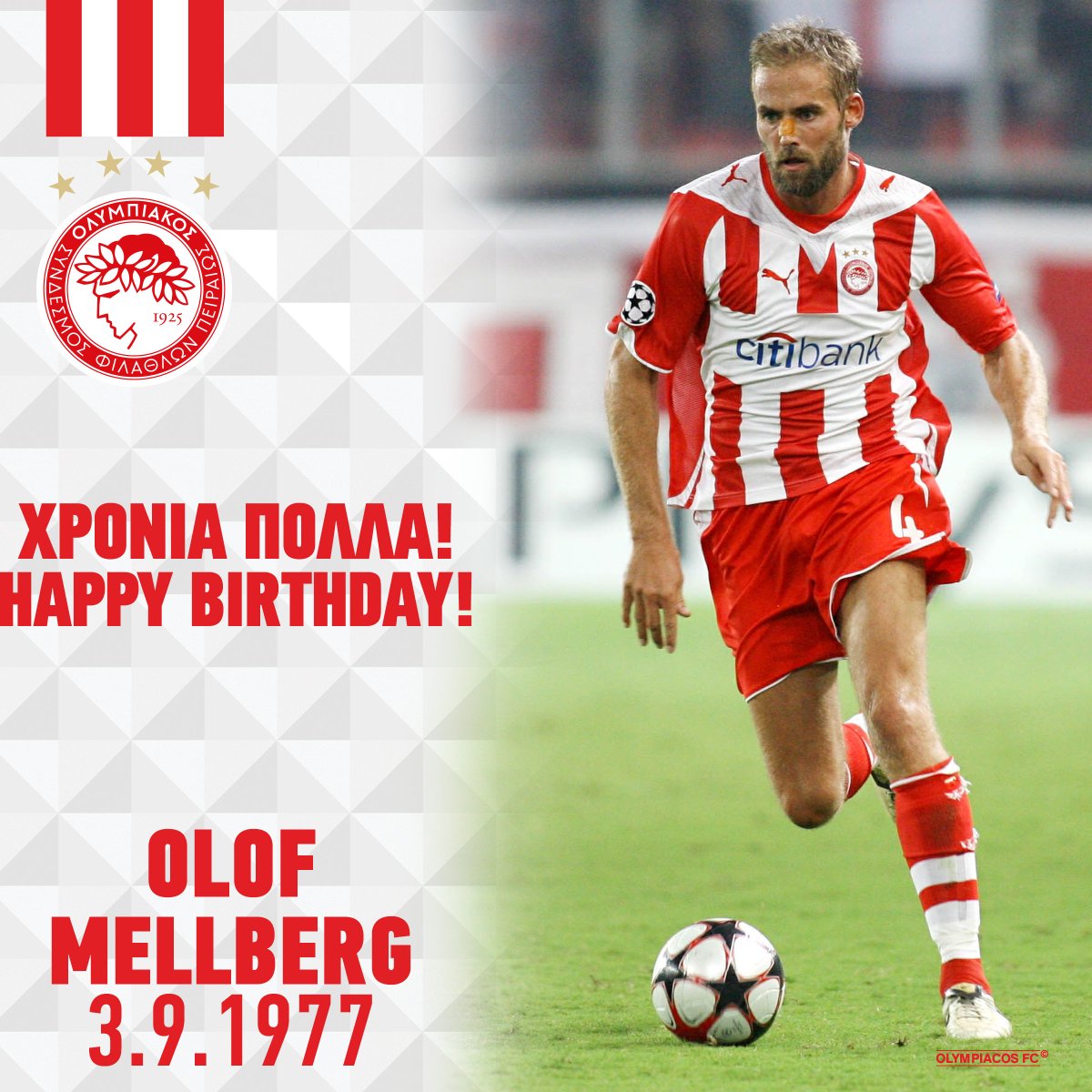 olympiacosfc's tweet photo. Χρόνια πολλά Όλοφ Μέλμπεργκ! / Happy Birthday Olof Mellberg!

#olympiacos #happybirthday #legend #OlofMellberg https://t.co/VQqp0i4r20