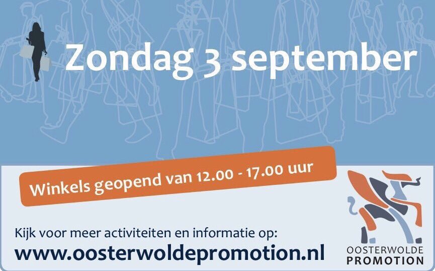 Vandaag extra #koopzondag in #Oosterwolde. Veel winkeliers in het centrum staan tussen 12.00 - 17.00 uur voor je klaar. Tot straks.
